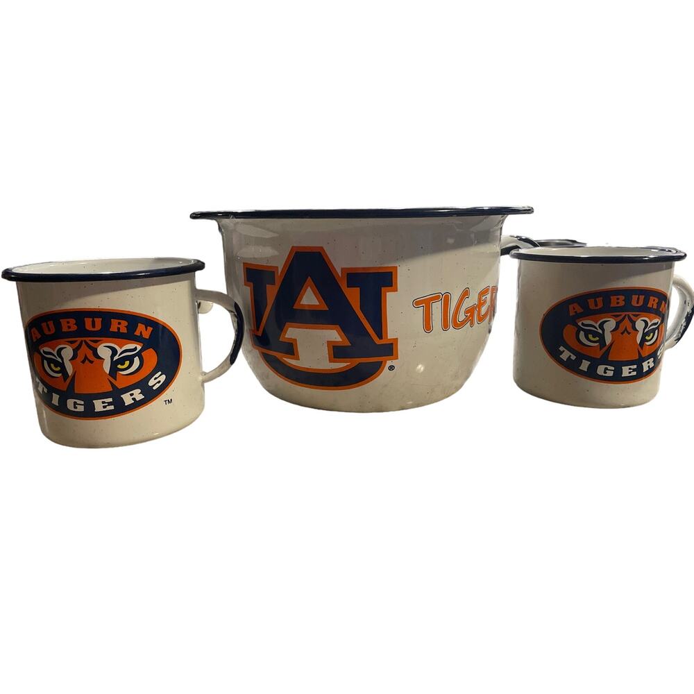 Auburn Tigers campfire metal cups x2 with bowl